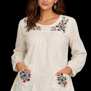 Maya Cream Tunic with Colorful Embroidery